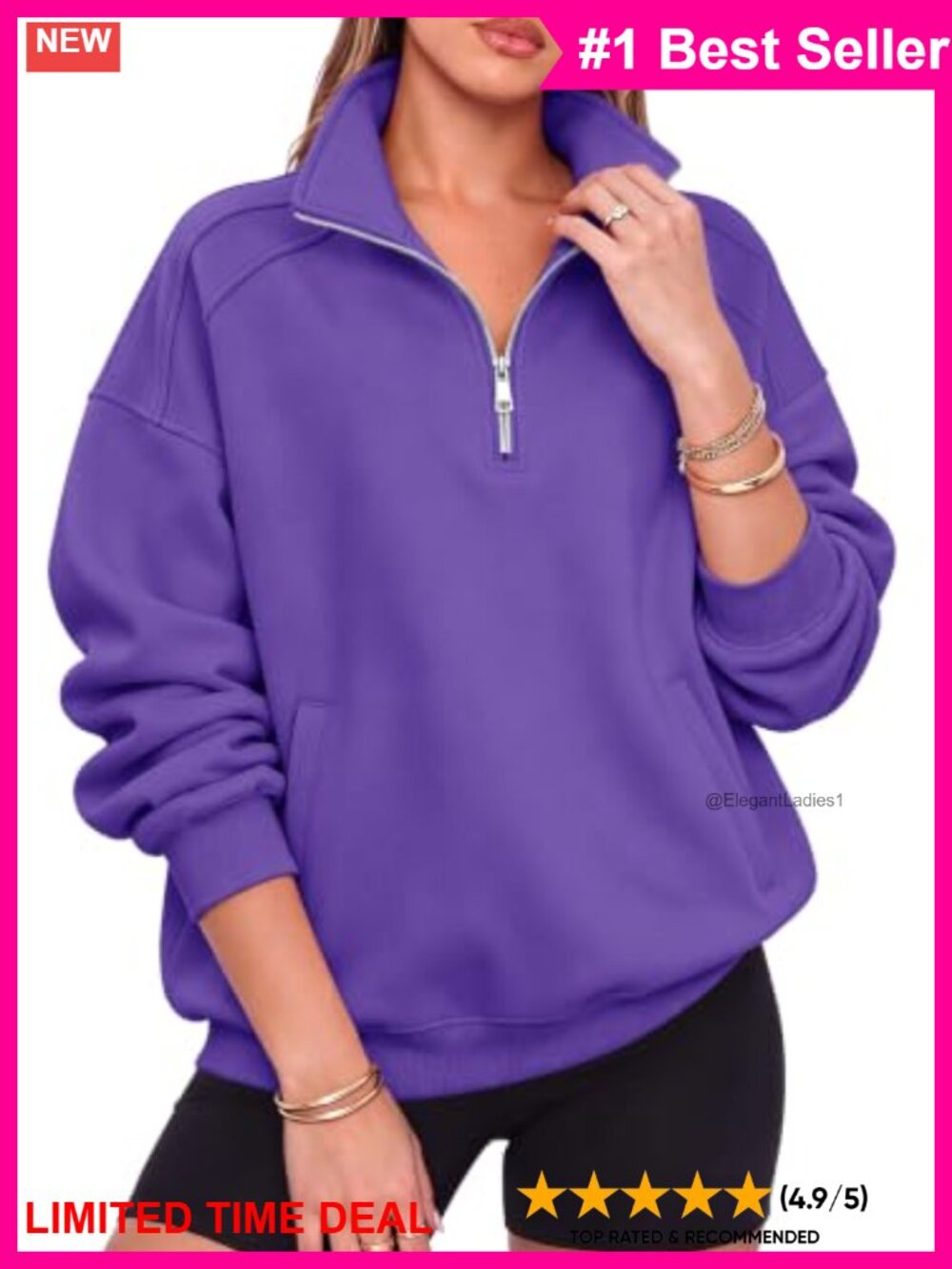 Oversized Half Zip Fleece Sweatshirt Henley Snap Button Pullover Women